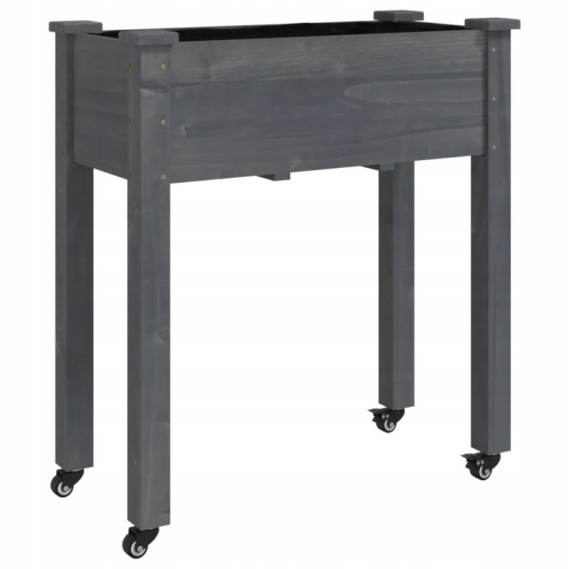 Vidaxl puķu pods uz riteņiem ar oderi pelēka 71x37x80 cm egle