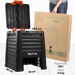 Atsparus šalčiui sodo komposteris, juodas, be pagrindo, 320l