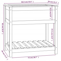 Vidaxl puķu pods ar plauktu, 82,5x54x81 cm, priedes masīvkoks