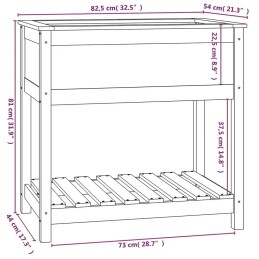 Vidaxl puķu pods ar plauktu, 82,5x54x81 cm, priedes masīvkoks