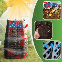 Ištisus metus veikiantis termokomposteris iš plastiko – 1000 litrų talpos.