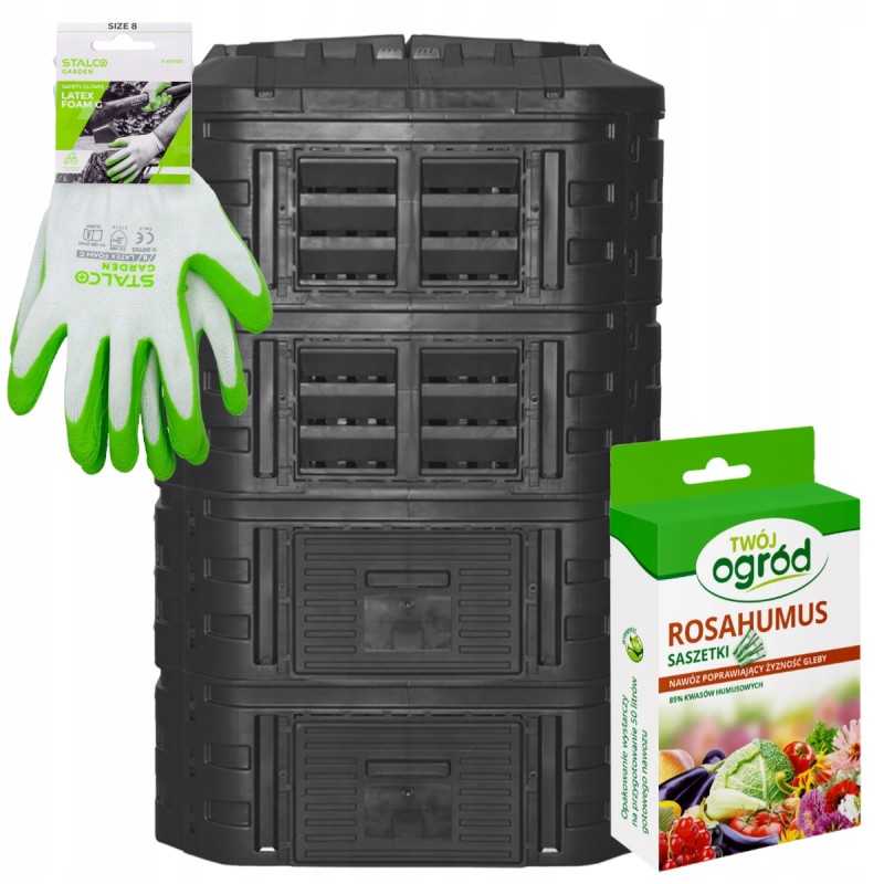 Rinkinys: komposteris 1120l + + rozahumuso trąšos 4x5g nemokamos pirštinės