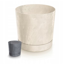 Tubo beton effect flowerpot with saucer 11 cream