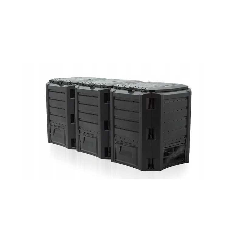 Trijų kamerų modulinis komposteris, 1200l, juodas