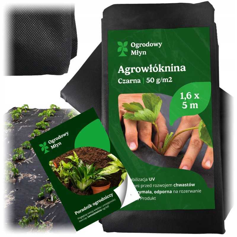 Agrotekstilės juodas neaustinis sodo kilimėlis 50g 1,6x5m uv mulčiavimas