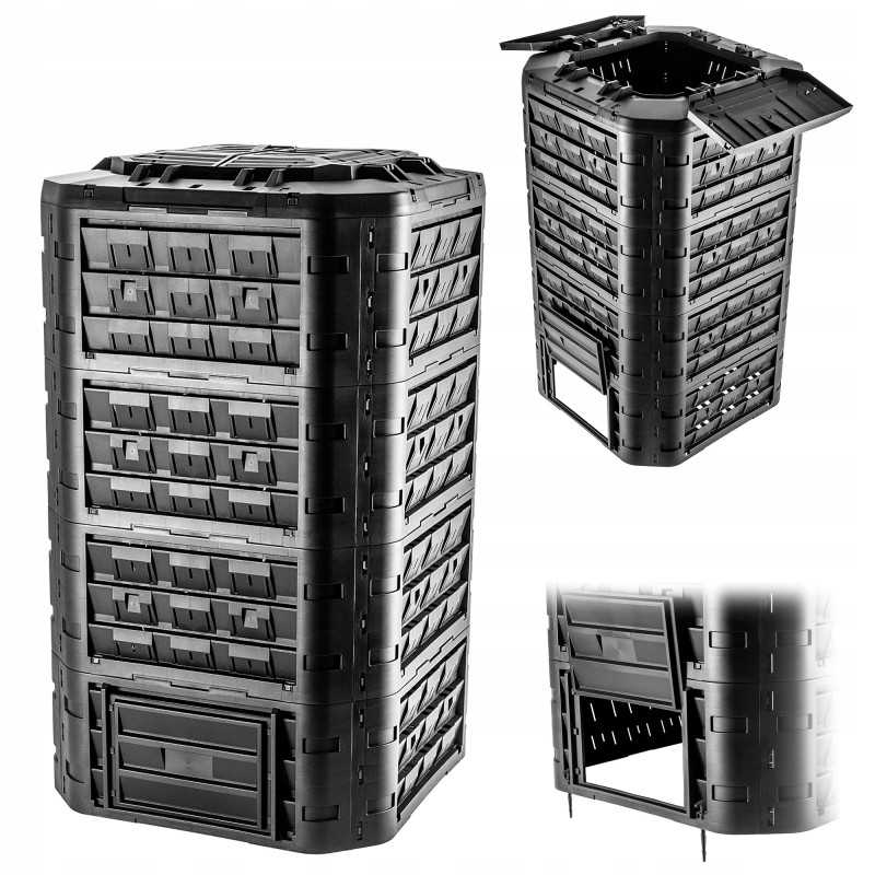 Juodas modulinis sodo komposteris, atsparus šalčiui, trąšų bakas, 1250 l