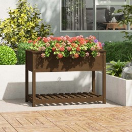 Flowerpot with shelf, honey brown, 111.5x54x81 cm, pine wood