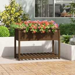Flowerpot with shelf, honey brown, 111.5x54x81 cm, pine wood