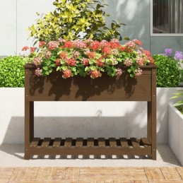 Flowerpot with shelf, honey brown, 111.5x54x81 cm, pine wood