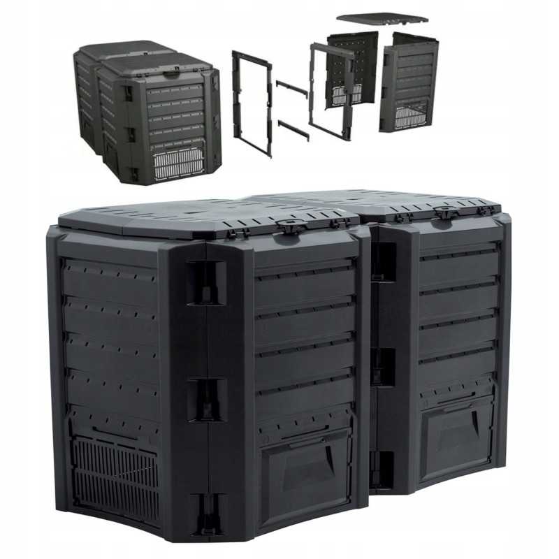 Dviejų kamerų sodo komposteris, 800l, virtuvės atliekos, žolė, lapai