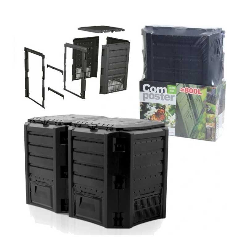 Didelis sodo komposteris, dviejų kamerų, 800l, atsparus šalčiui, talpus sodui