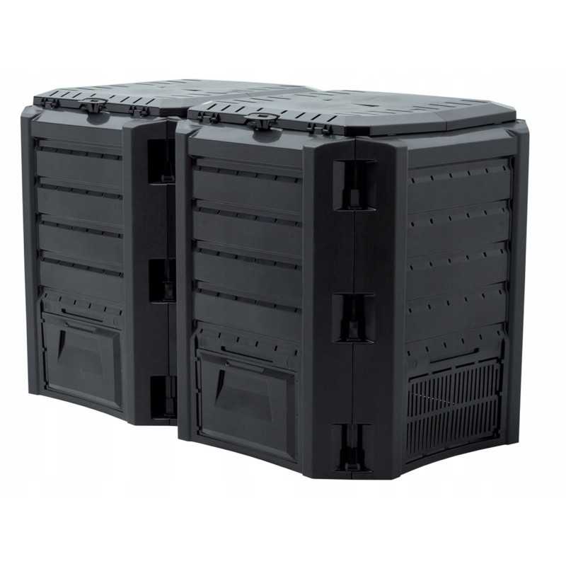 Dviejų kamerų modulinis komposteris, 800l, juodas