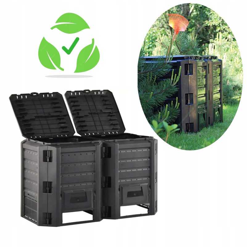 Didelis dviejų kamerų komposteris, 800 l, juodas ventiliatorius