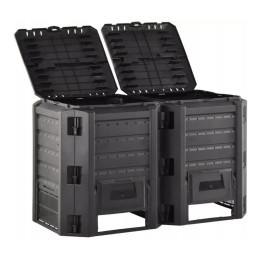 Didelis dviejų kamerų komposteris, 800 l, juodas ventiliatorius