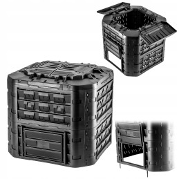 Juodas modulinis sodo komposteris, ištisus metus, su trąšomis, 650l bakas