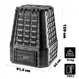 Juodas sodo komposteris, ištisus metus, atsparus šalčiui, atliekų bakas, 750 litrų