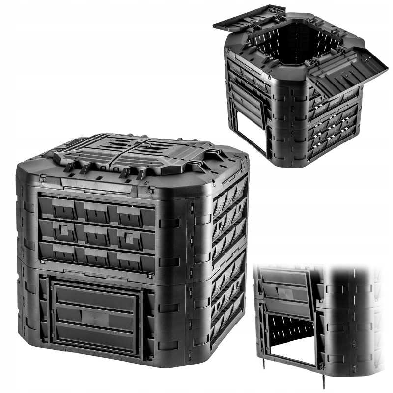 Juodas sodo komposteris, modulinis, atsparus šalčiui, trąšų bakas, 650 litrų