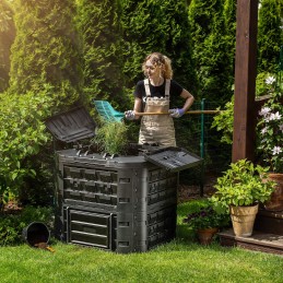 Juodas sodo komposteris, modulinis, atsparus šalčiui, trąšų bakas, 650 litrų