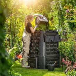 Juodas sodo komposteris, ištisus metus, atsparus šalčiui, atliekų bakas, 750 litrų
