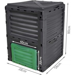Sodo komposteris, 300 l, plastikinis komposteris, lauko, juodas