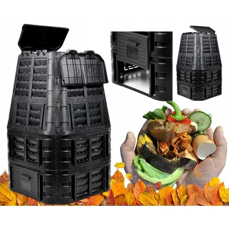Termokomposteris, 1 kamera, sodo sklypas, ištisus metus, juodas, 1000 litrų