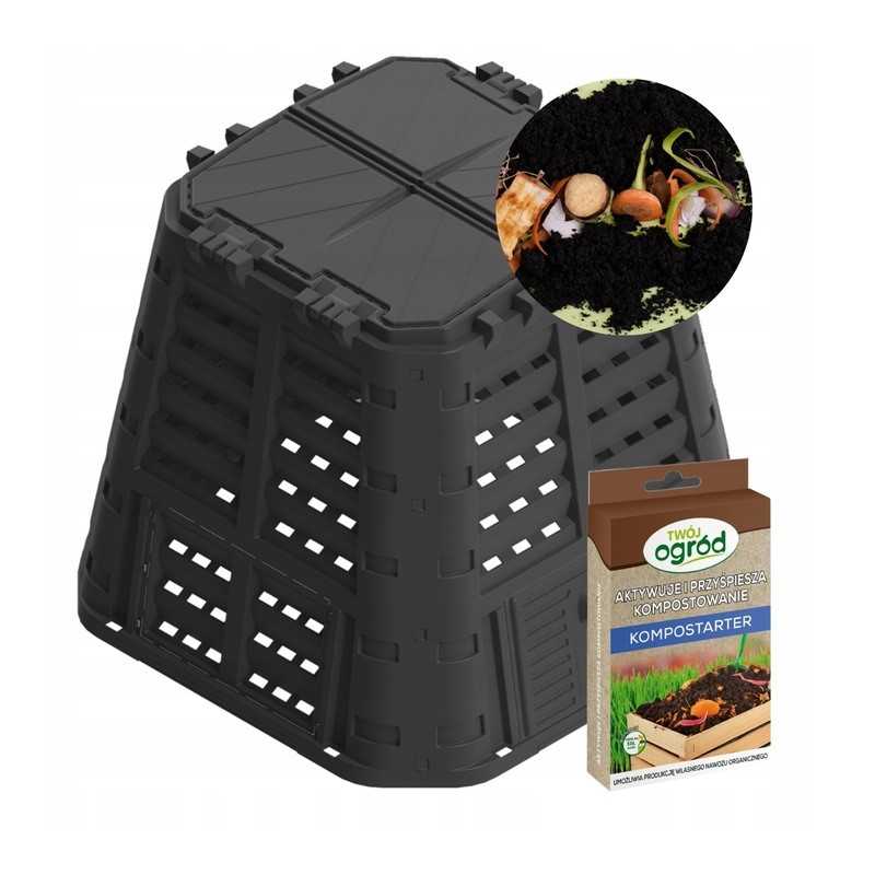 Sodo komposteris 480l juodas, ištisus metus, nemokamas komposto aktyvatorius