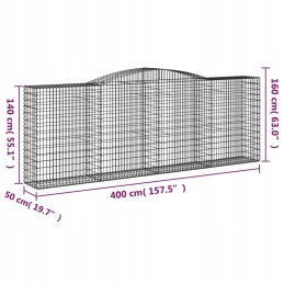 Dekoratyvinis gabioninis krepšelis, 400x50x140/160cm, sidabrinis