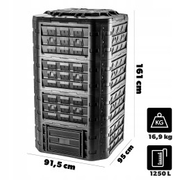 Juodas modulinis sodo komposteris, ištisus metus, su trąšomis, 1250l bakas