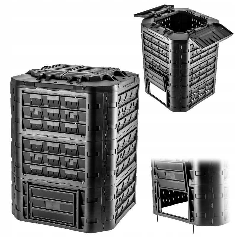 Juodas sodo komposteris, modulinis, atsparus šalčiui, trąšų bakas, 950 litrų
