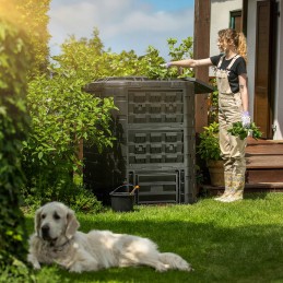 Juodas sodo komposteris, modulinis, atsparus šalčiui, trąšų bakas, 950 litrų