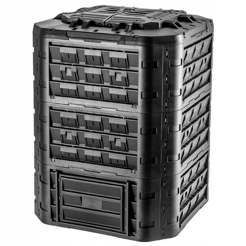 Juodas modulinis sodo komposteris, ištisus metus, su trąšomis, 950l bakas