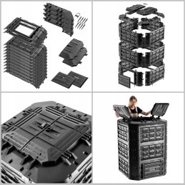 Juodas modulinis sodo komposteris, ištisus metus, su trąšomis, 950l bakas