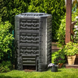 Juodas modulinis sodo komposteris, ištisus metus, su trąšomis, 1250l bakas