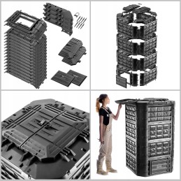 Juodas modulinis sodo komposteris, ištisus metus, su trąšomis, 1250l bakas