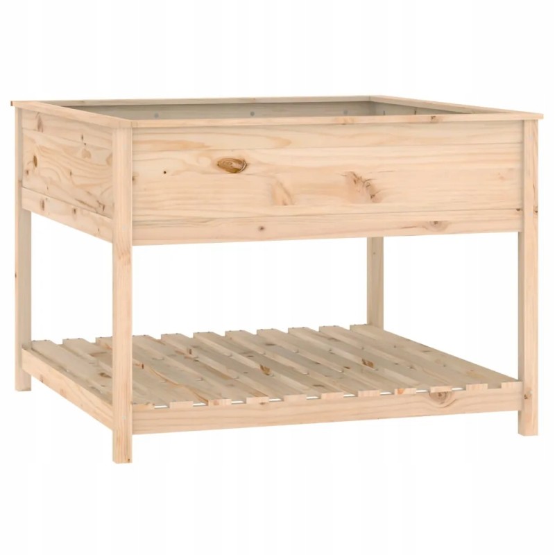 Vidaxl puķu pods ar polku 111 5x111 5x81 cm priedes masīvkoks