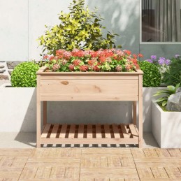 Vidaxl puķu pods ar polku 111 5x111 5x81 cm priedes masīvkoks