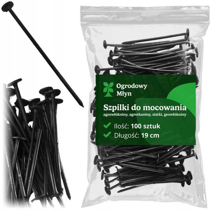 Smeigtukai agrotekstilei, 19 cm, 100 vnt, lygūs, plastikiniai