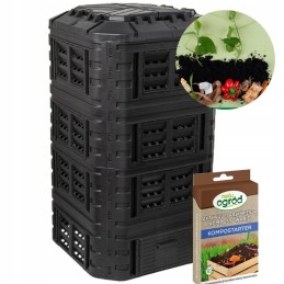 Aiakomposter 1260 l, suur, must, modulaarne, tasuta komposti aktivaator