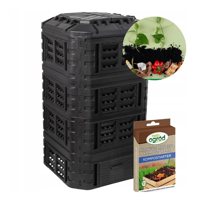 Garden composter 1260 l large black modular free compost activator