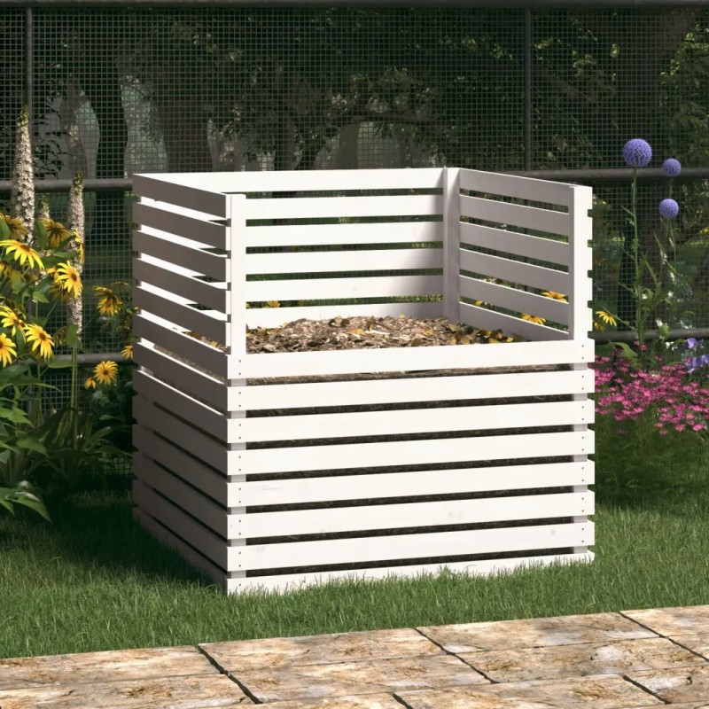 Vidaxl kompostētājs balts 100x100x102 cm priedes masīvkoks