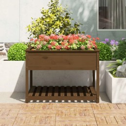 Vidaxl puķu pods ar plauktu, medus brūns, 111,5x111,5x81 cm, priedes koks