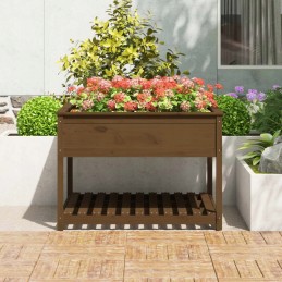Vidaxl puķu pods ar plauktu, medus brūns, 111,5x111,5x81 cm, priedes koks