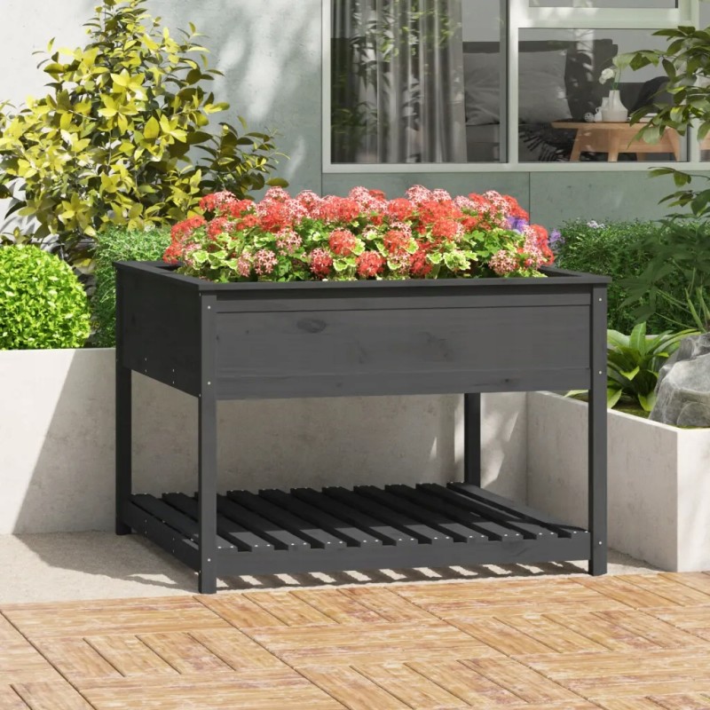 Flowerpot with shelf gray 111 5x111 5x81 cm solid wood