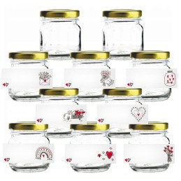 16 vnt lipdukų stiklainiams 40ml 60x23, bičių marginimo juostelės