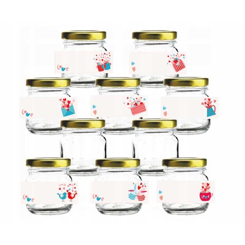 16 vienetų 30x23 mm juostelės 40 ml stiklainiams - Valentino dienos vestuvių staigmena