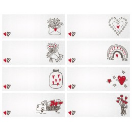 16 vienetų 30x23 mm juostelės 40 ml stiklainiams - Valentino dienos vestuvių staigmena