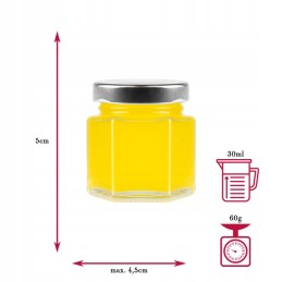 30 ml šešiakampis stiklinis indelis medaus prieskoniams