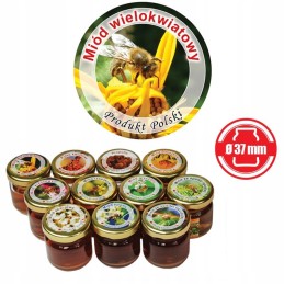 Mini apvalių daugiažiedžių medaus etikečių pakuotė ø37