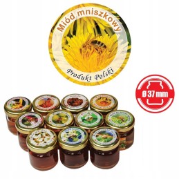 Mini apvalių kiaulpienių medaus etikečių pakuotė ø37mm