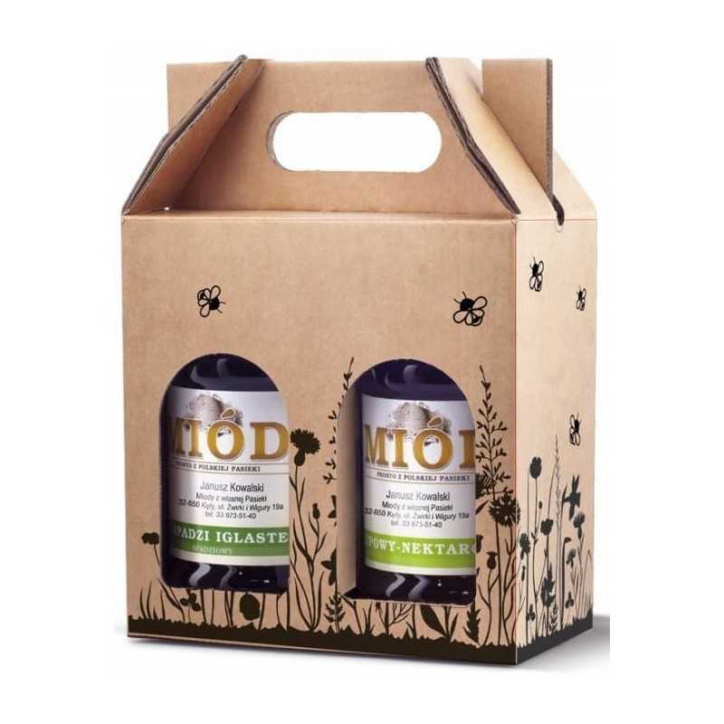 Siūlome dekoratyvinę kartoninę medaus dėžutę 2 315 ml indeliams, puikiai tinka dovanai - labai geras lenkiškas gaminys